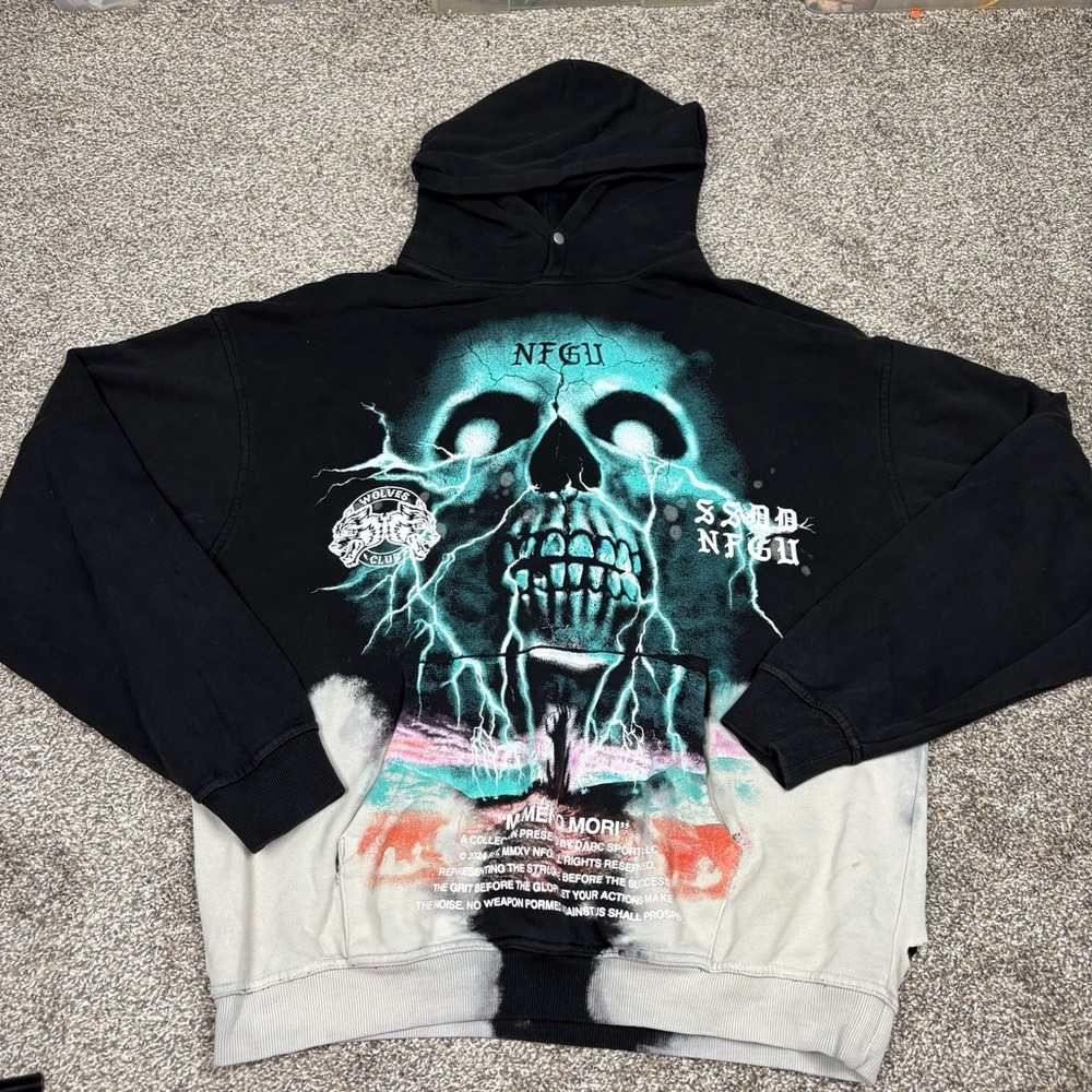 Darc Sport Through Our Eyes Vtg Tie Dye Wolf Gray Hoodie Size Large *Flawed